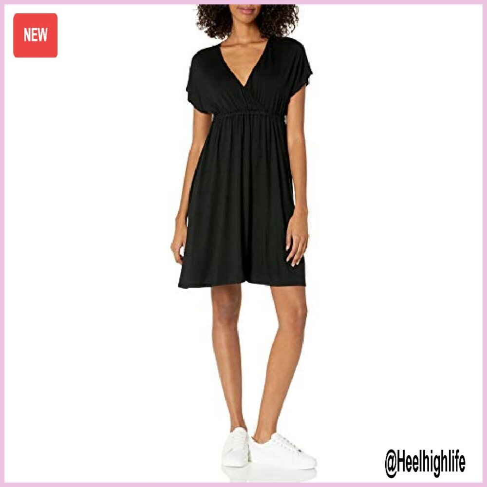 Surplice Dress Rayon Stretch Jersey Fit Flare Casual Mini Length - Picture 2 of 6